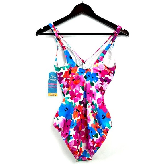 Swim Solutions Twist Front Tummy Control Pink One Piece Swimsuit Size 8 1047H3 - Picture 7 of 10